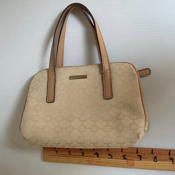 Nine West Beige Canvas Satchel Purse Handbag Top Handle Bag - Picture 8 of 10